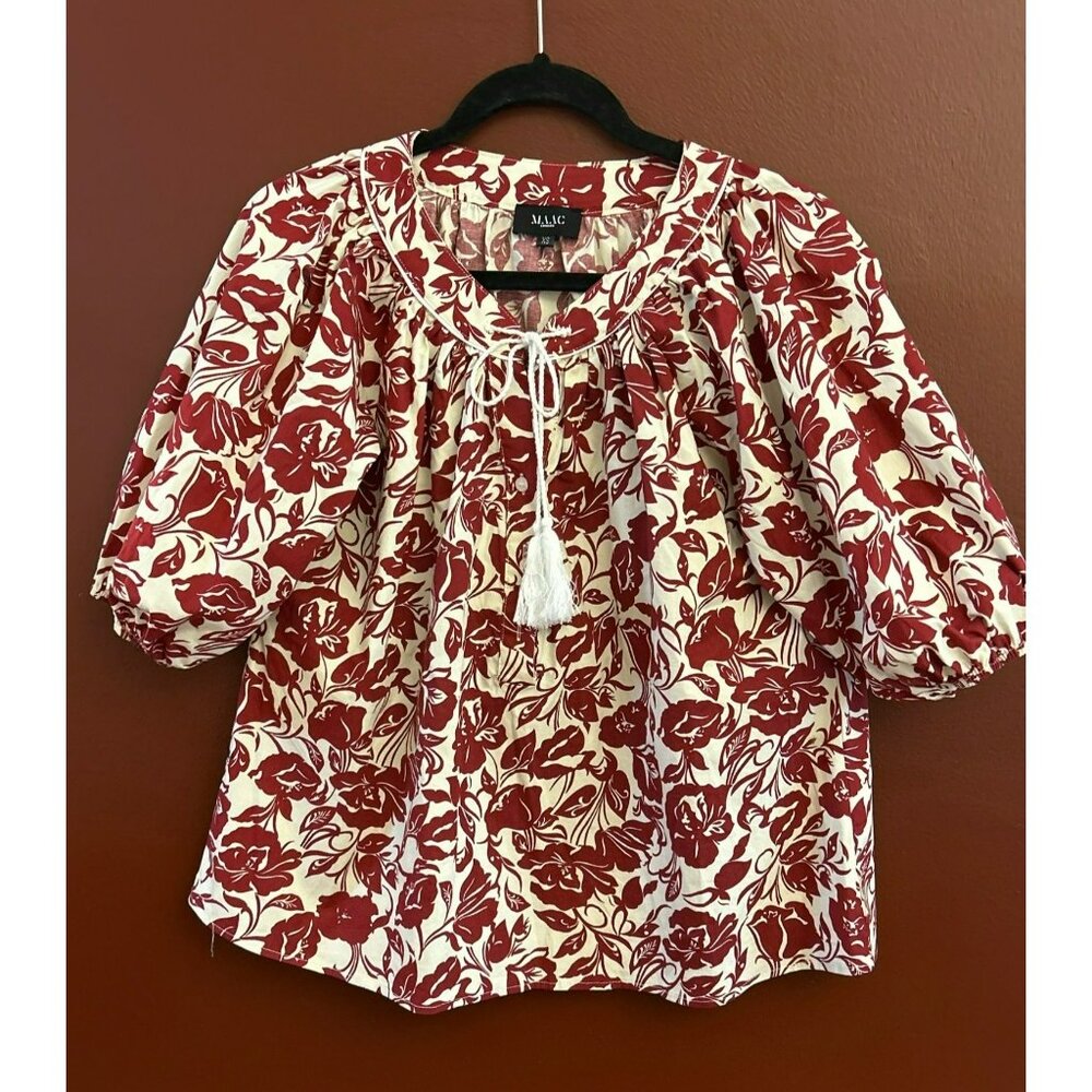 MAAC London Women's Chloe Top in Brick Size XS Smocked Tunic Style Elbow Sleeve